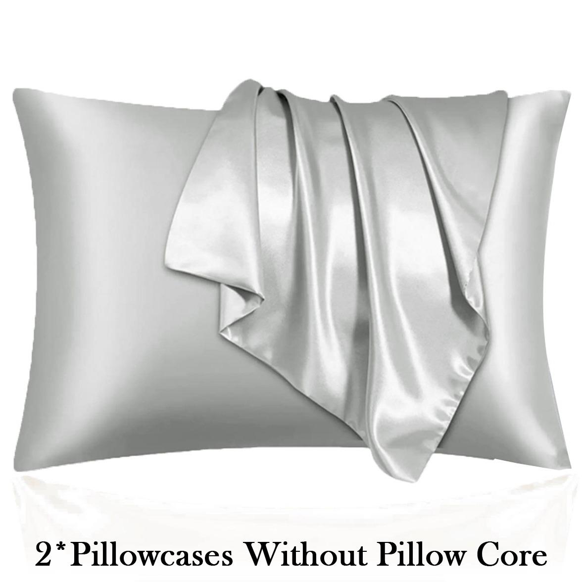 2pcs set of solid color satin pillowcases, no filling included. Soft and comfortable, skin-friendly and breathable. Suitable for bedrooms, dormitories and hotels. Elegant and minimalist design, gentle on hair and skin, an ideal gift choice.