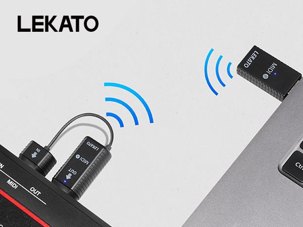 LEKATO Wireless MIDI Interface Adapter, for Synthesizer EWI Keytar Digital Piano Keyboard to MIDI Devices, Mac OS/iOS, Win XP, Bluetooth Midi Adapter with USB, Ultra Low Latency 5 PIN