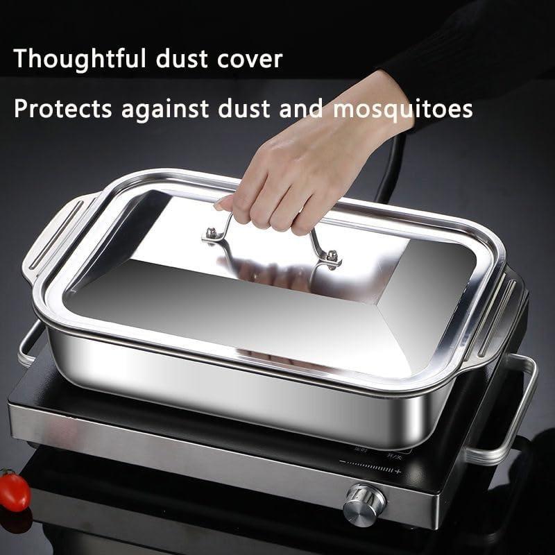 1/2/4PCS Extra Large Thickened Stainless Steel Fish Roasting Pan with Lid - Rectangular Non-Stick Oven Tray, Ideal for Desserts, Bread & Seafood - Perfect for Grilling & Buffet Serving | Spacious Design, Great Christmas Gift