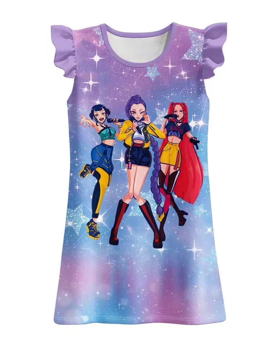 Girls' Summer Short-Sleeve 3D Random Print Cute Dress - Kids' Fashion Clothing, Ideal Gift for Children, Perfect for Casual Attire, Festive Occasions