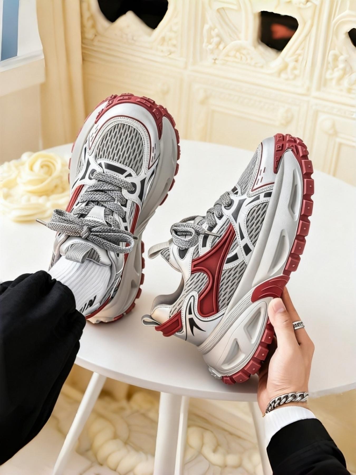 1 Pair of Men's Functional Style Platform Casual Shoes: Mesh Panel Design, Wear-resistant & Anti-slip, Elevated Sneakers for Young Men and Women, Perfect for Outdoor Casual Wear