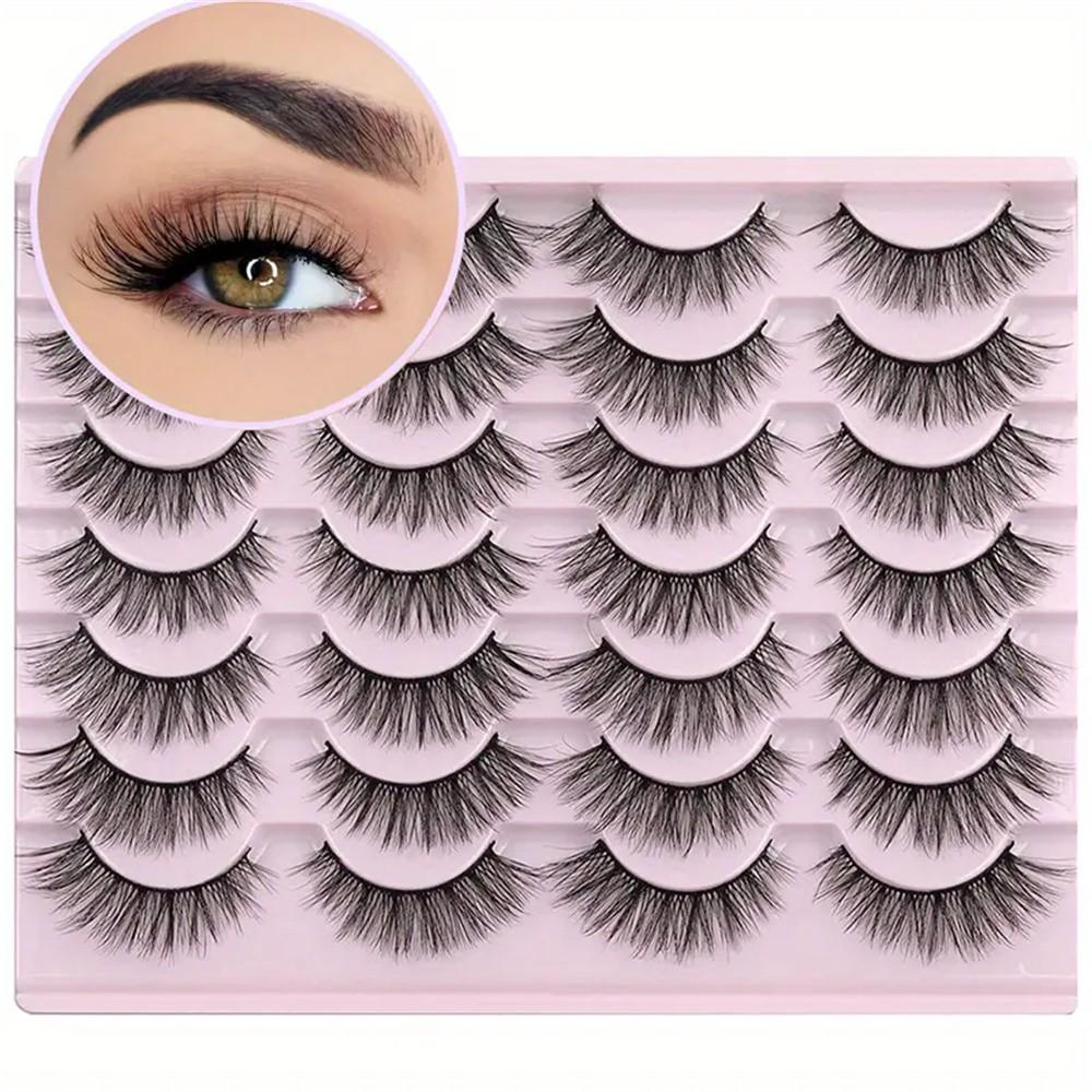 14 Pairs 3D False Eyelashes Natural Fluffy Cat Eye Style Low Sensitivity 15mm Length DIY Suitable Stage Daily Wear