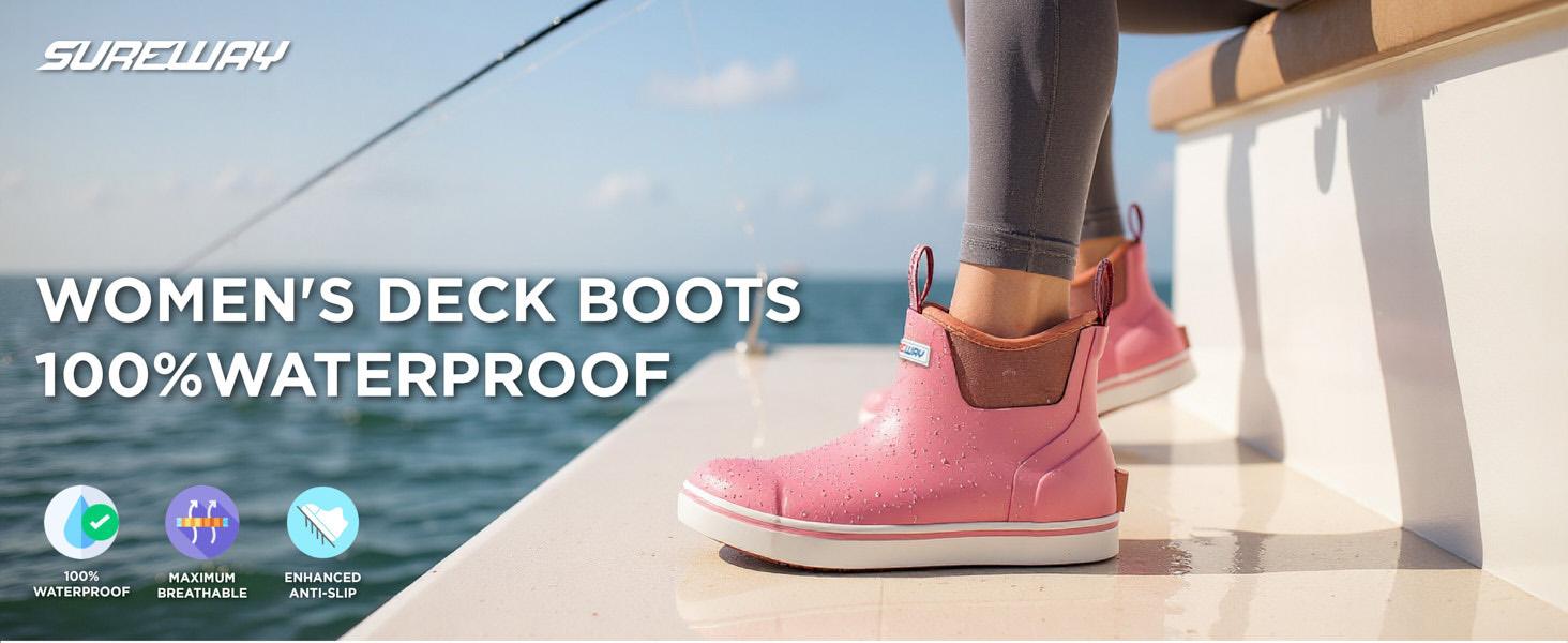 SUREWAY Women's Ankle Fishing Deck Boots for Women,Short Waterproof Neoprene Rubber Rain Boots,Lightweight Garden Work Shoes for Women,Upgraded Slip Resistant,Durable Comfortable Footwear Girl