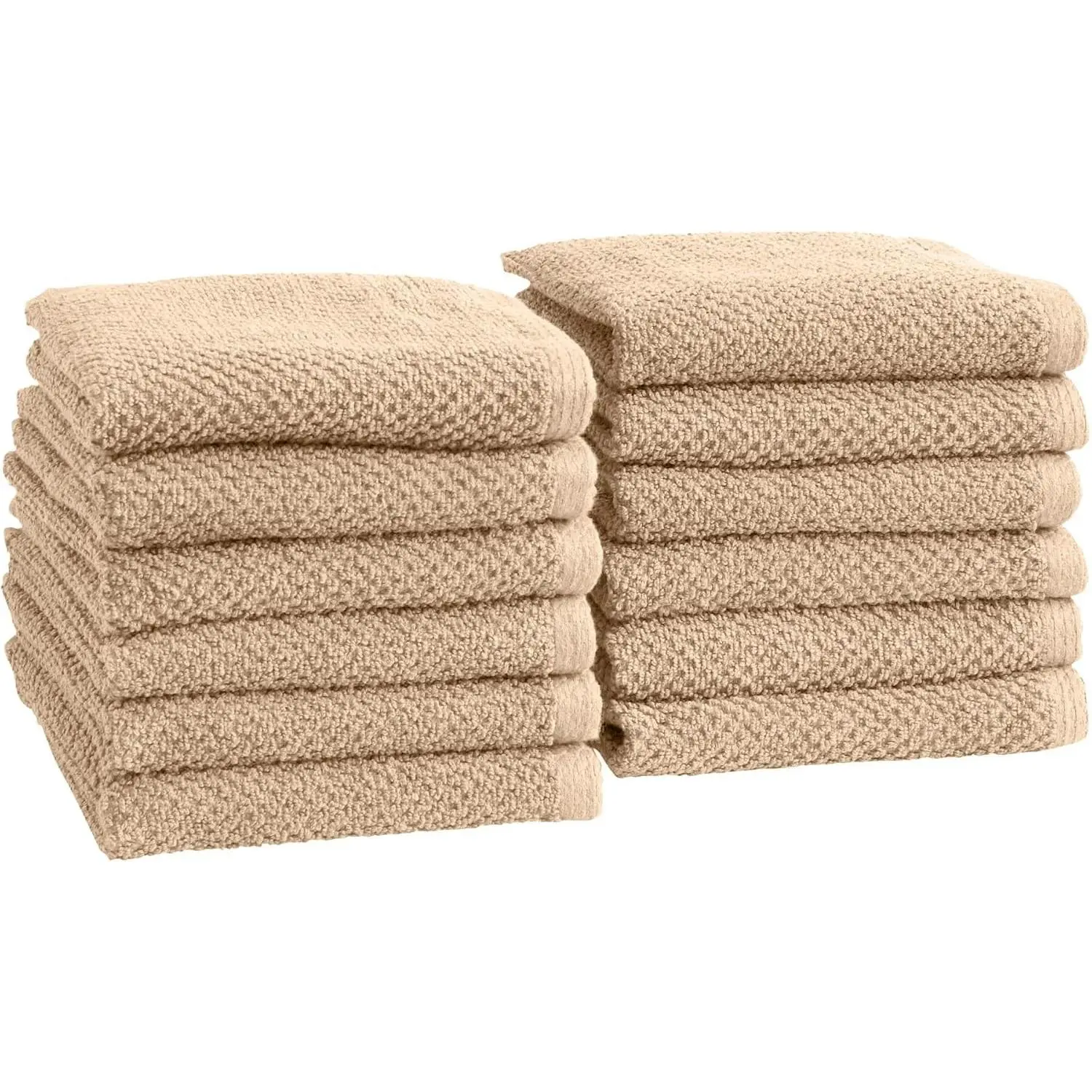 100% Cotton 12-Pack 13x13 Wash Cloth - Absorbent, Quick-Drying, Durable Face Towels for Bathroom Decor - Low-Twist, Two-Ply Fibers (Taupe)