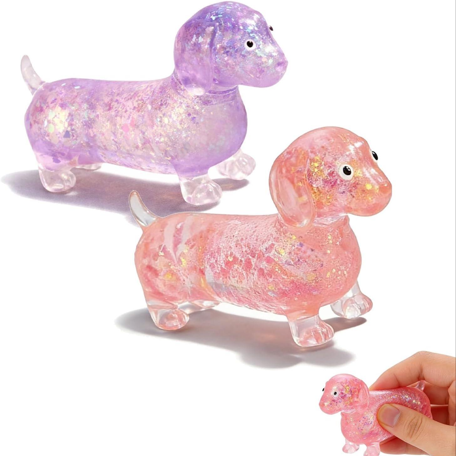 1/2/4PCS Dachshund Squishy Toy, Squishy Weiner Dog, Stress Relief Toy, Glitter Weiner Dog Maltose Stress Ball, Slow Rise Fidget for Anxiety Relief, Soft Squeeze Desk Gadget for Home Office Travel
