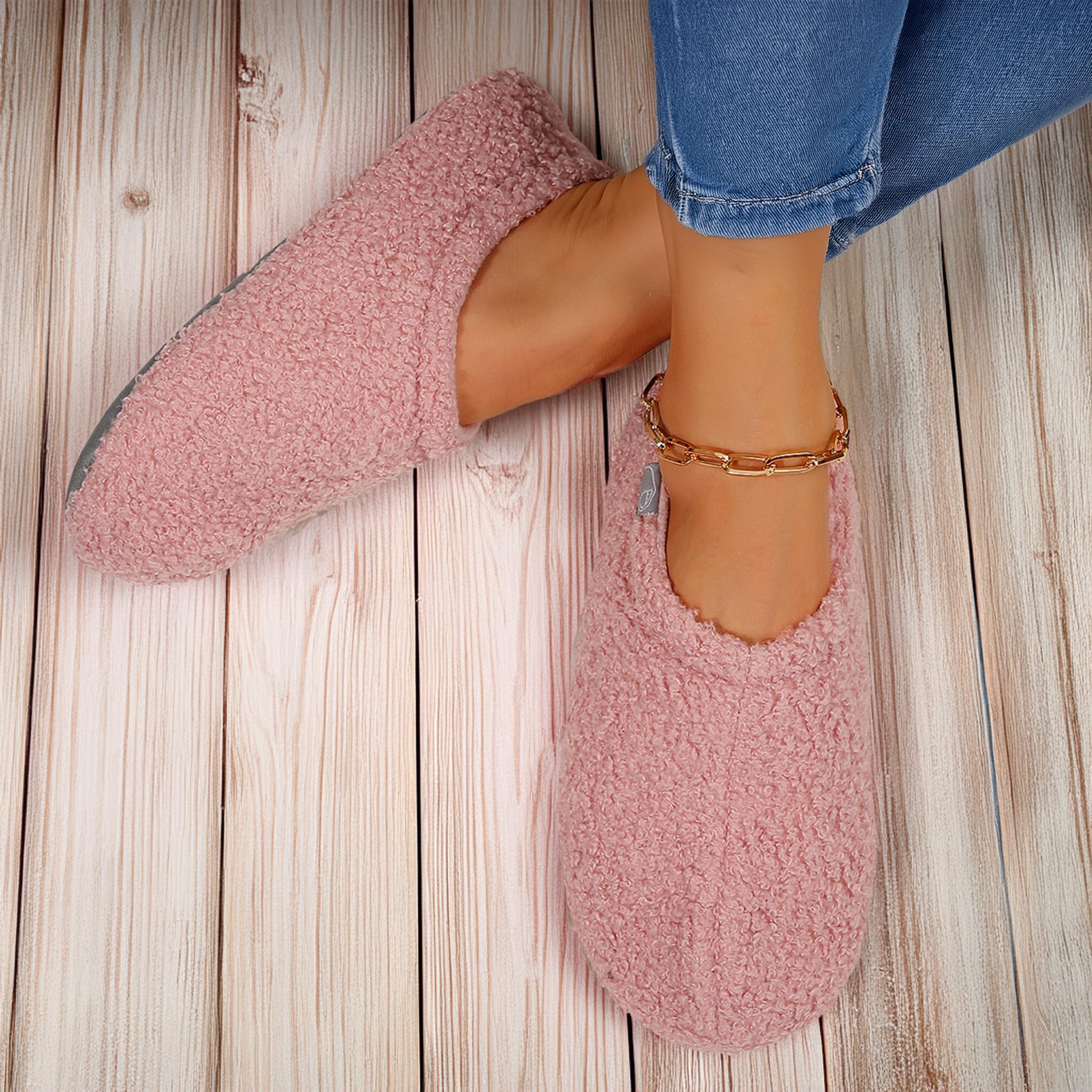 Women’s Cozy Faux Sherpa Fleece Slippers with Drawstring, Memory For Closed Back House Shoes with Nonslip Rubber Sole for Indoor and Outdoor