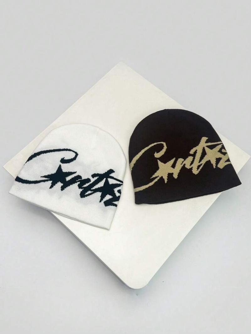 1pc Unisex American Hip Hop Streetwear Jacquard Knitted Beanie Fitted Hat, Warm & For Autumn/Winter Fall Outfit