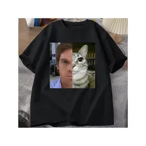 Men'S Funny Dexter for MORGAN Cat Graphic T-Shirt - Short Sleeve Round Neck, Geometric Print, Breathable & Machine Washable Summer Casual Top, Comfortable Fit, Retro Style, Blend, Casual Summer Wear |   Humorous Graphic Tee |   Machine Washable Top, Cat S