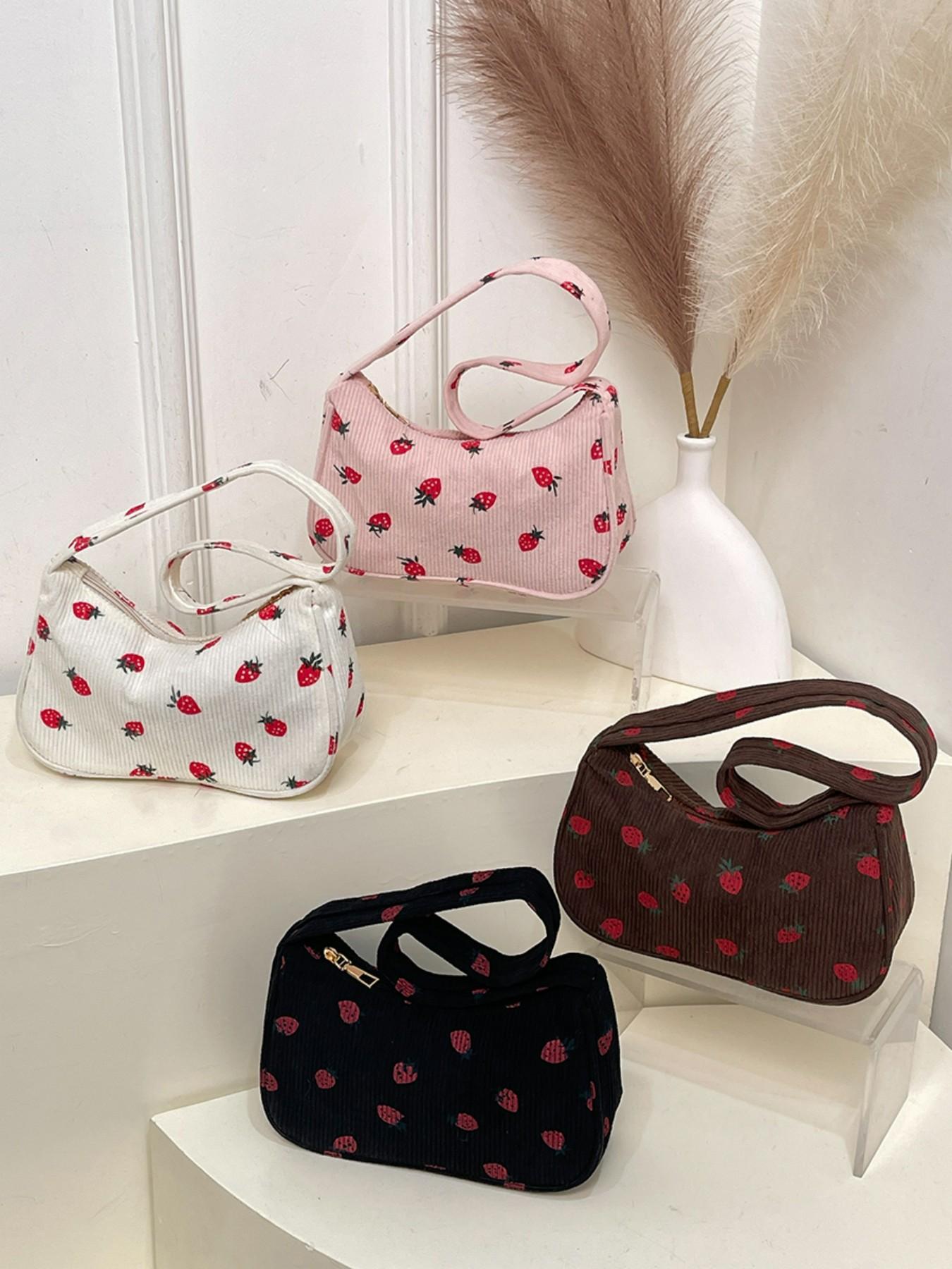 Fashionable Fruit Print Shoulder Bag, Large Capacity, Cute and Fresh Design, Versatile Plain Color Backpack, Perfect for Daily Use