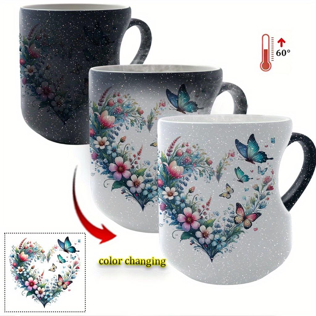 Heat Sensitive Ceramic Cup - Charming Color Changing Love Handle Cup (11 oz/330 ml) | Ideal Holiday Gift for Friends, Perfect for Christmas and Thanksgiving