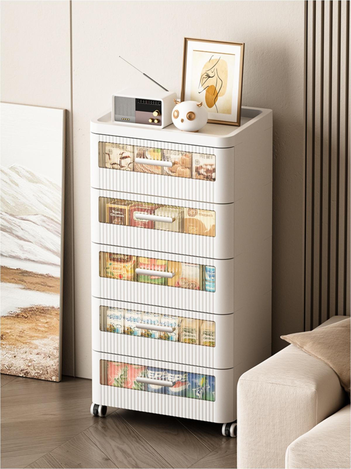 Cute Corner Dresser with Drawers & Wheels, Multi-Tier Rolling Storage Cabinet for Bedroom & Bathroom, Large Capacity Space-Saving Shower Organizer Cupboard Furniture