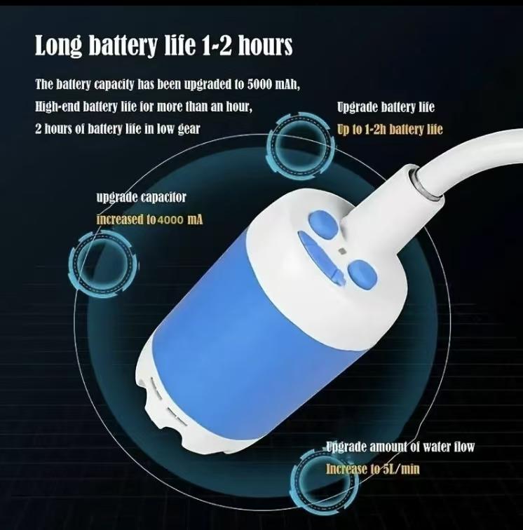 Portable shower, handheld electric shower, outdoor shower equipment for camping and hiking, pet cleaning, car washing, camping equipment, camping supplies, travel accessories, apartment shower tools Portable shower, handheld electric shower, outdoor shower equipment for camping and hiking, pet cleaning, car washing, camping equipment, camping supplies, travel accessories, apartment shower tools