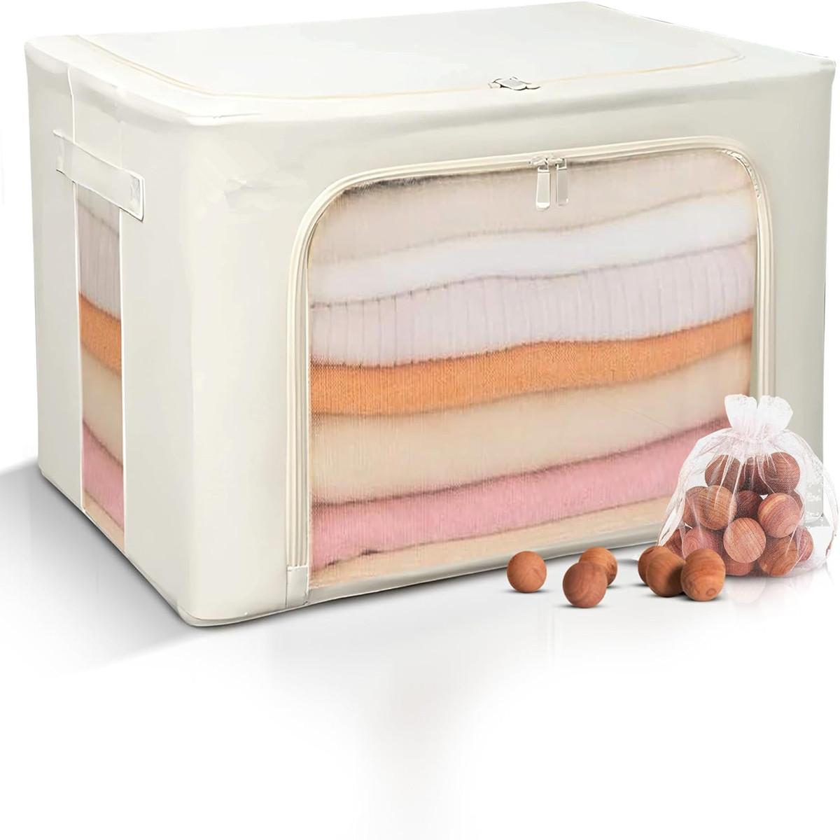 Foldable Steel Frame Storage Box, Transparent Organizer for Clothes and Blankets, Home Use Closet Storage Solution, 1 Piece