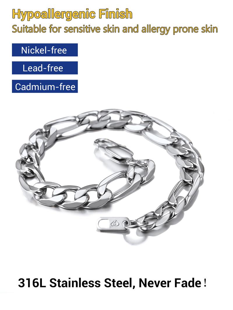 PROSTEEL Figaro Chain Link Bracelet Stainless Steel Stylish Men's Smooth Link Chain Width 6mm/9mm/13mm Hip Hop Chunky Jewelry For Men Women Gift Box