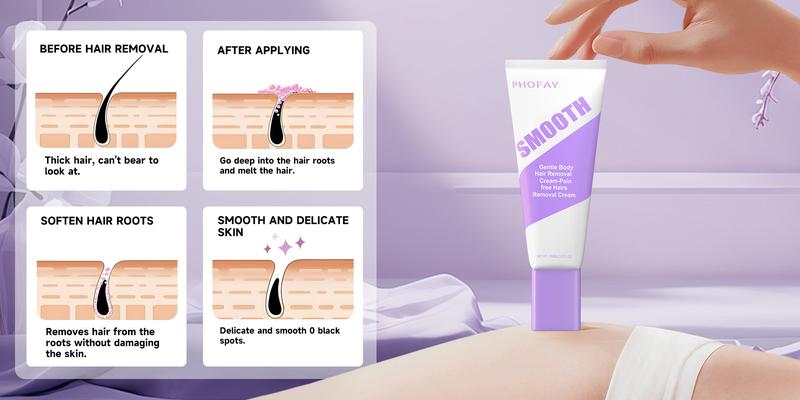 PHOFAY Gentle Body Hair Removal Cream - Painless & Smooth for Sensitive Skin | All Over Body Use | 100ml