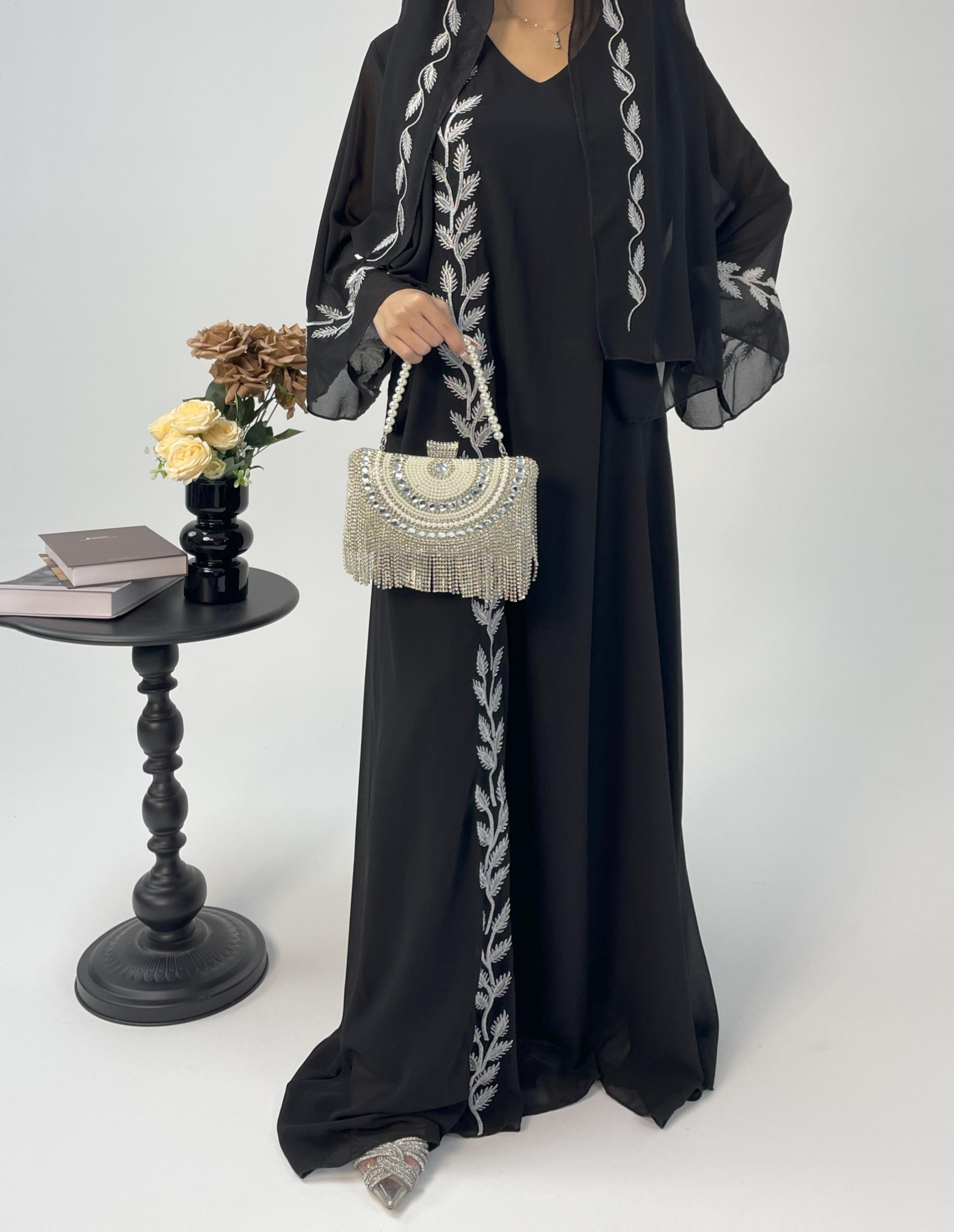 CL14 Unique and exquisite embroidery design abaya, chiffon abaya, two piece set, summer abaya,Muslim robe Modesty Maxi Formal Women Chic Beige【Fashionweek】