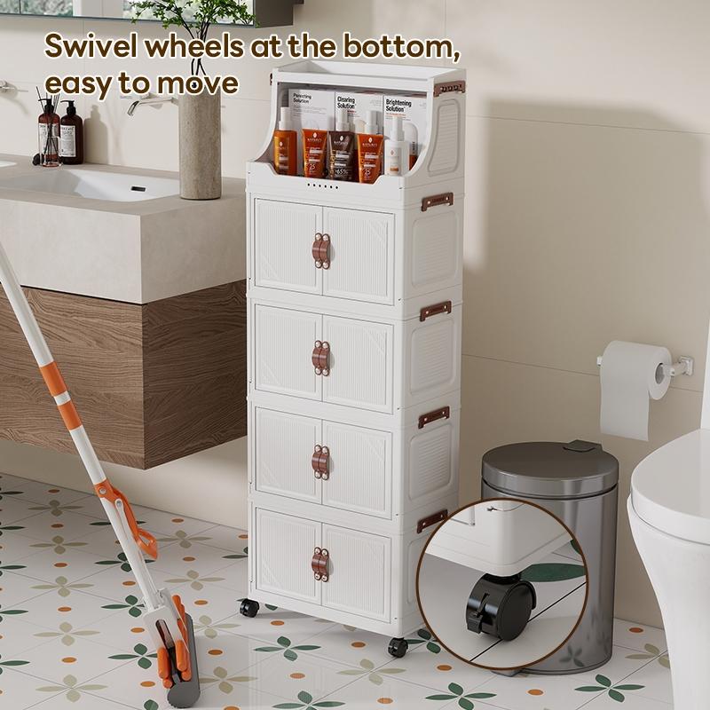 Foldable Storage Cabinet 36cm*25cm/46cm*28cm, Durable Plastic Organizer with Wheels, Easy Assembly, Ideal for Home & Gifts