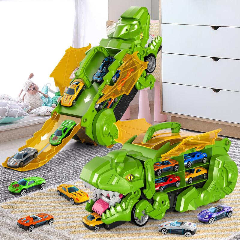Dinosaur lover Devouring Truck Toy with 10 Random Color Style Die-Cast Cars Transforming Tyrannosaurus Rex Vehicle Inertia Toy alloy Car for Kids Age 3 to 6 that Transforms into Dino Birthday Gift Stocking Filler Christmas Gift Indoor Toy