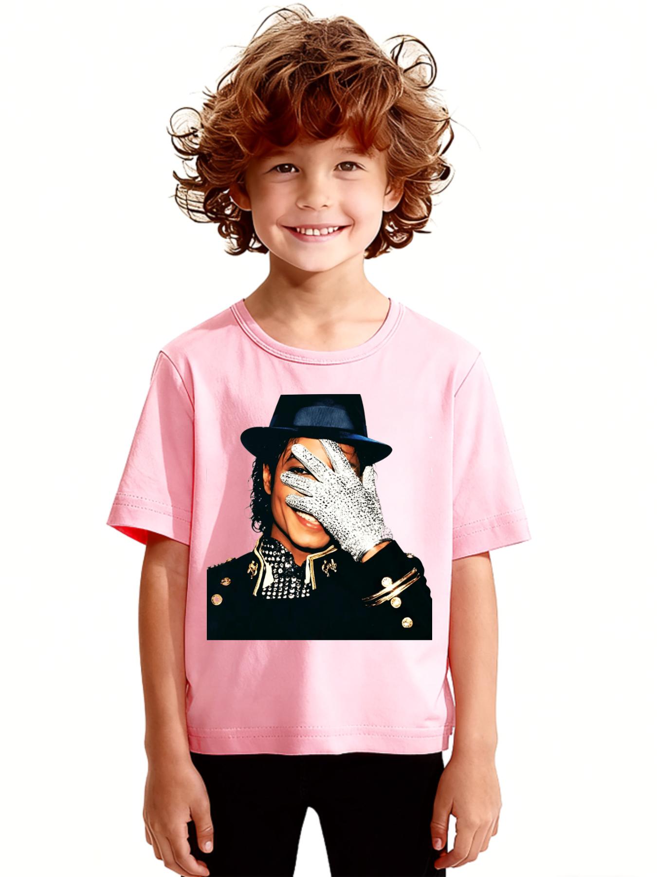 Kids Michael Jackson Classic Glove Portrait Graphic Tee Little Boy Shirts Original King of Pop Vintage Stage Print Cotton Compression Shirt Workout Tops Cool Outdoor Stuff Boys Girls Pop Legend Casual Summer Boy Gifts Back To School Clothes Shirts For Gir