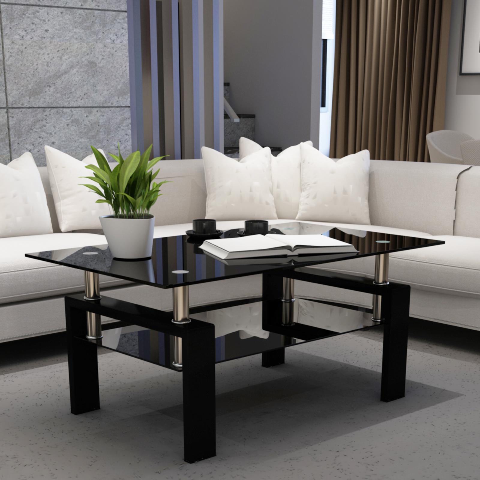 Modern Glass Coffee Table, Storage for Living Room with Metal Legs, Square, W39.37"*D23.62"*H17.7"