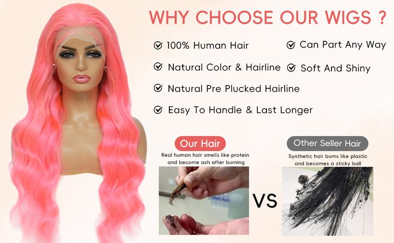 Gk Pink Lace Front Wig Human Hair 200% Density 13x4 HD Lace Body Wave Wig for Women Strawberry Color 100% Unprocessed Brazilian Virgin Hair No Shedding Tangle Free HD Lace Body Wave Wig for Women Strawberry Color