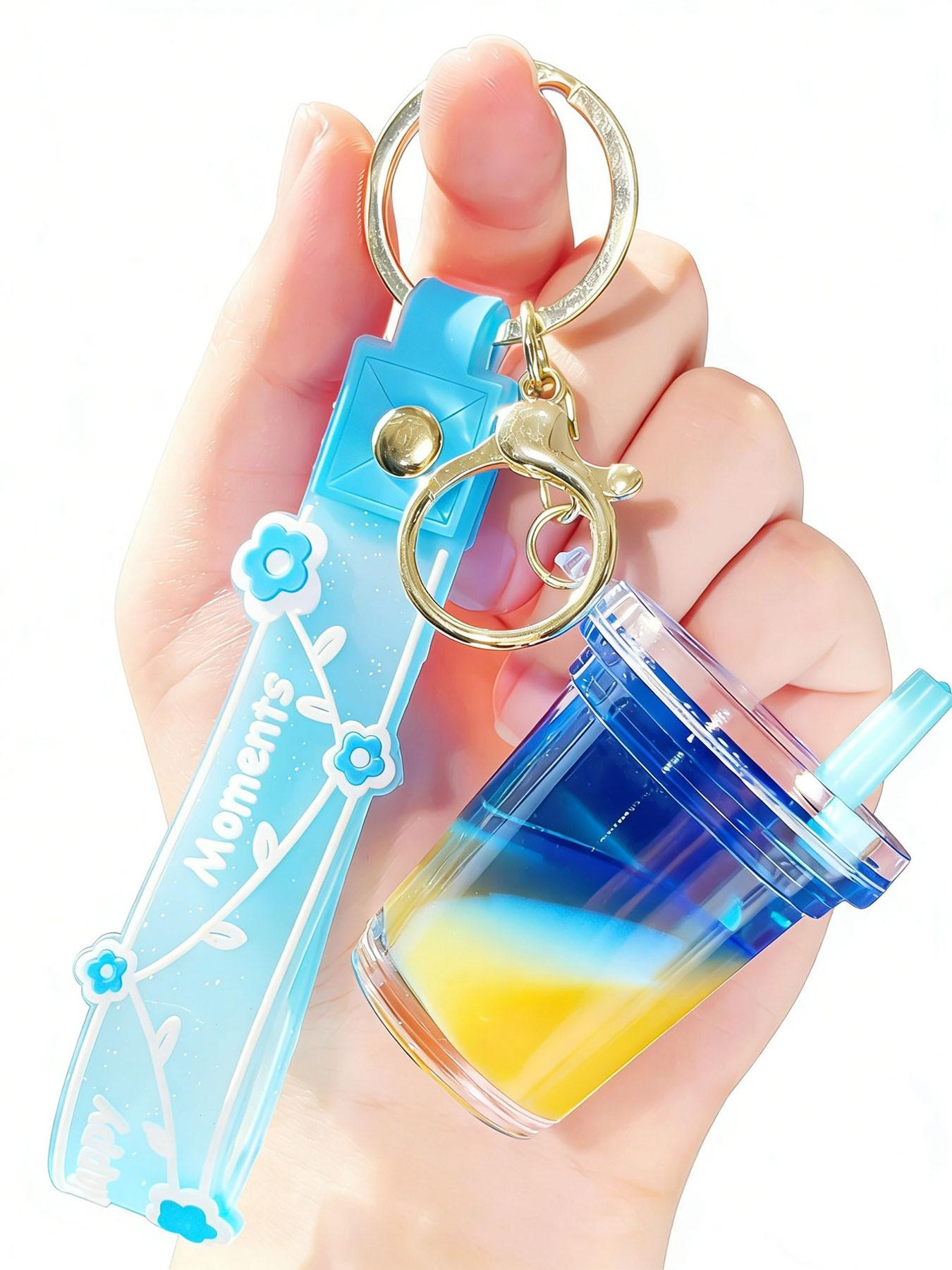 Acrylic Milk Tea Cup Keychain, Creative Liquid Sand Pendant, Lightweight Design, Perfect for Backpacks & Luggage, Cute Accessory for Photos