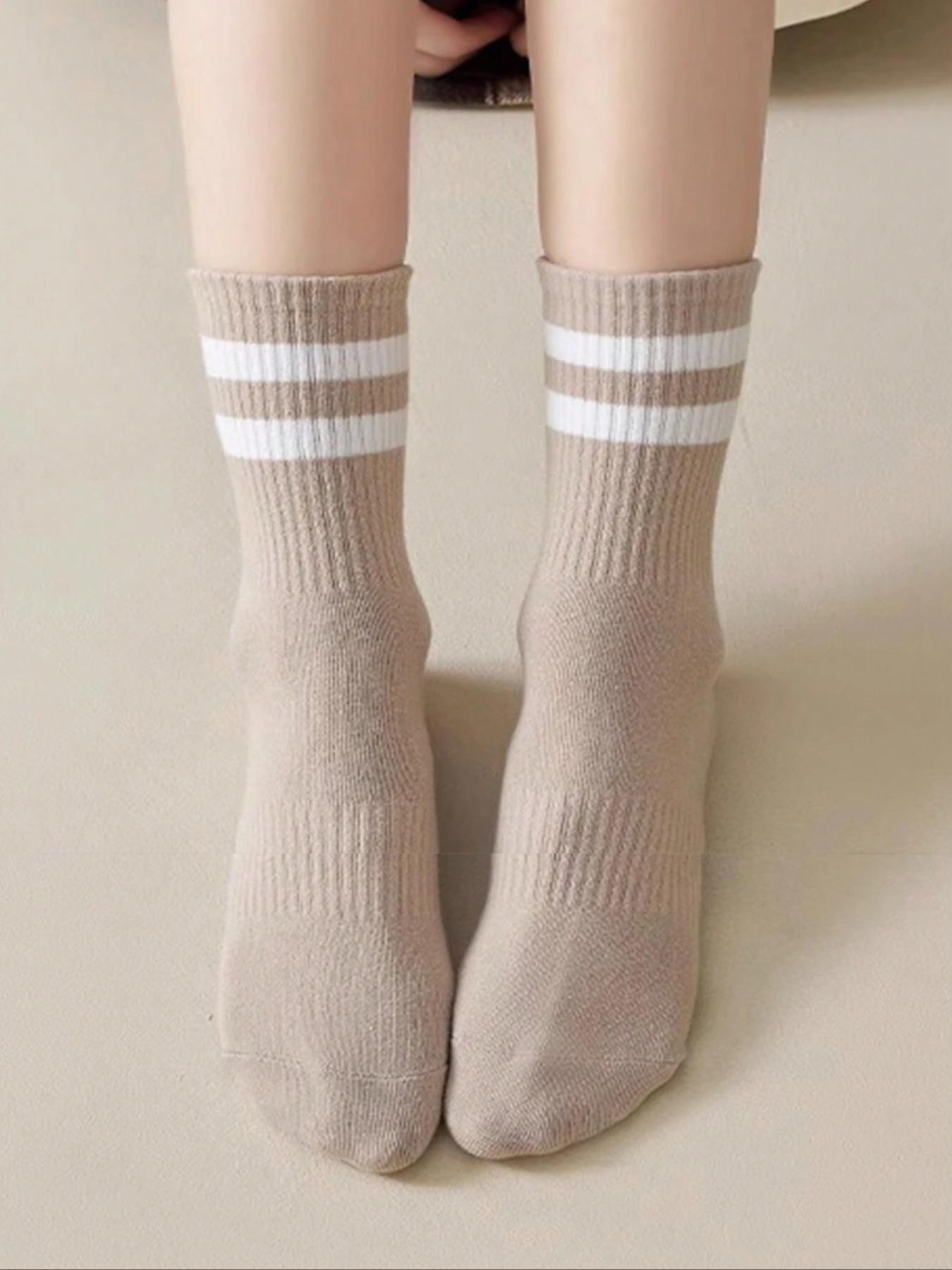 Women's Striped Breathable Casual Business Sports Running Cycling Socks, Comfortable Mid-Calf Style, Autumn Winter Fashion, Unisex Design, Casual Daily Socks
