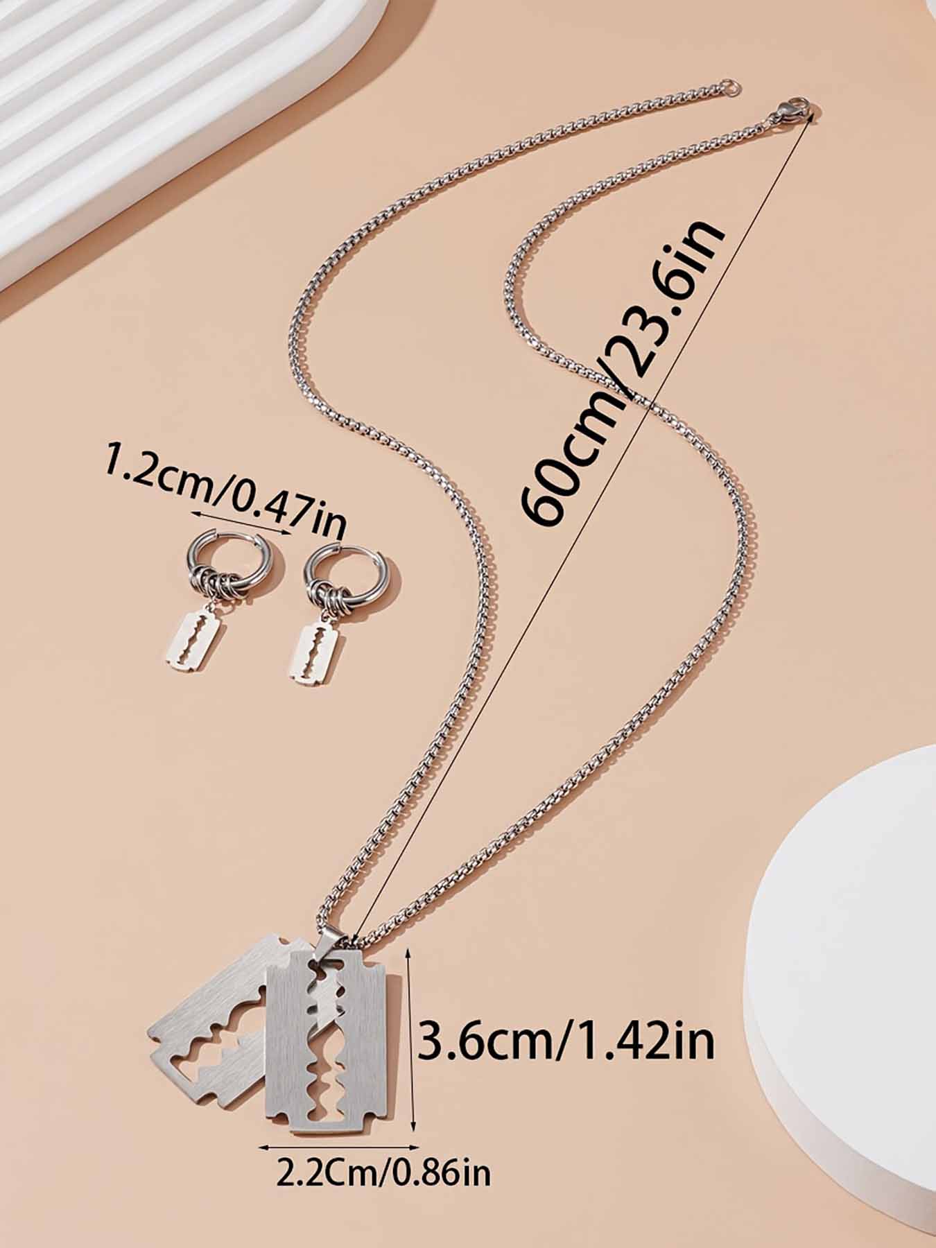 Stainless Steel Punk Hip Hop Blade Pendant Earrings Set, Trendy Couple Matching Accessories, Essential Fashion Jewelry for Stylish People