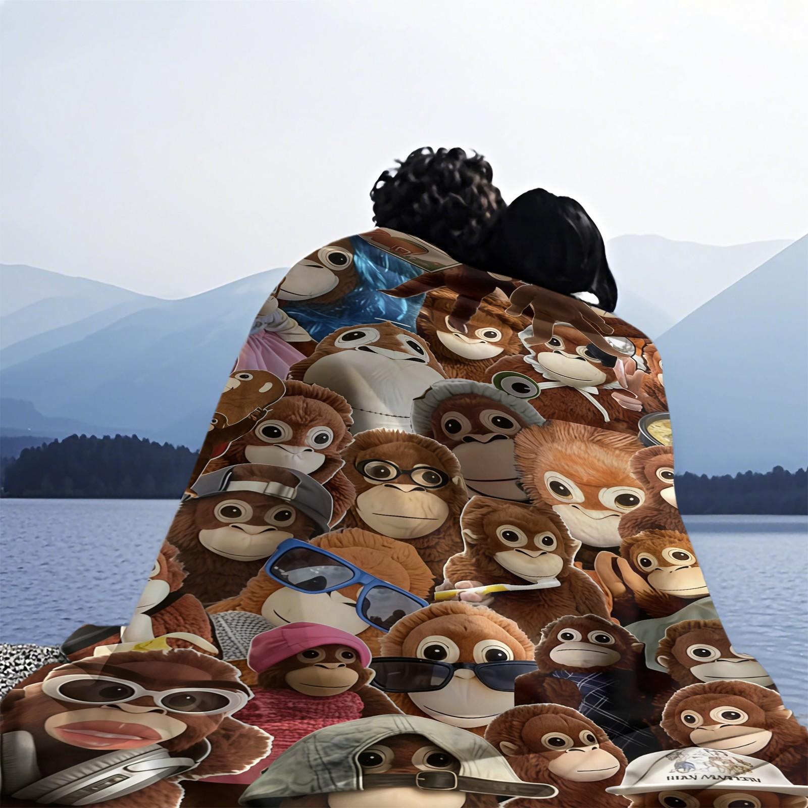 Curious George Lightweight Throw Blanket, Cute Cartoon Monkey Collage Summer Beach Nap Blanket, Soft Flannel Fleece Blanket for Office Couch Bed Travel, Ideal Gift for Curious George Fans Kids Teens Adults