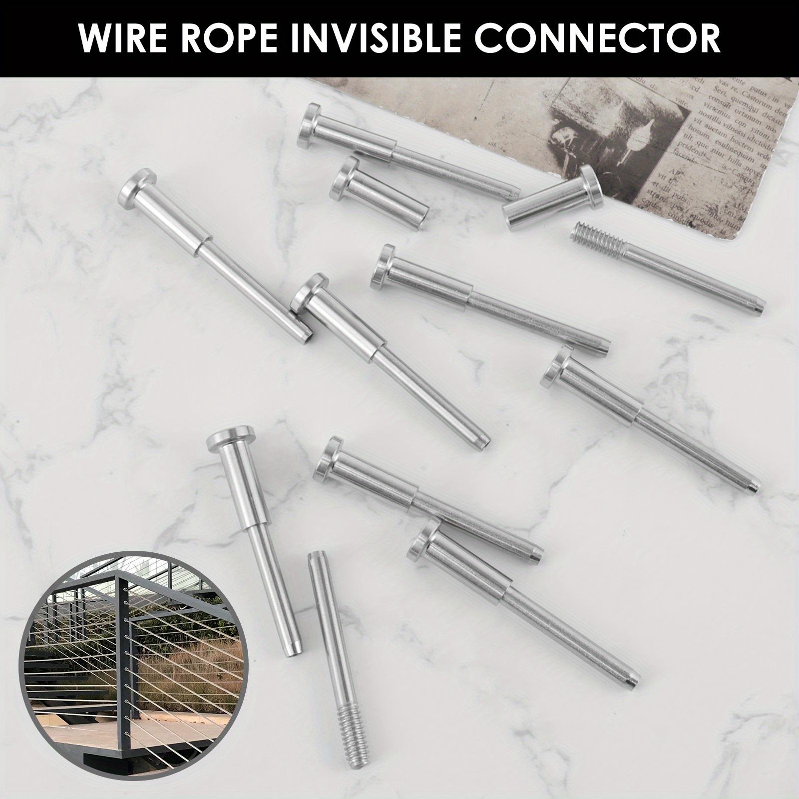10 - Piece 316 Stainless Steel Invisible Cable Railing Hardware Kit: Receiver and Swage Stud End Set for 1/8" Wire Rope Cable. Ideal for Metal and Wood Columns