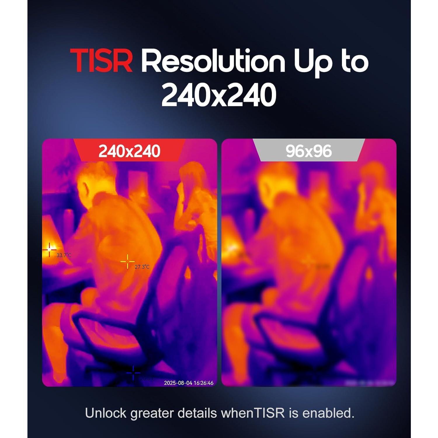 Thermal Camera, 240 x 240 TISR Resolution, -4?F to 1022?F Temp Range, 25Hz  Camera with Temperature , 50?FOV Handheld Thermal Imaging Camera