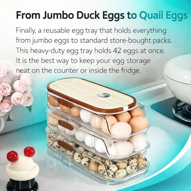 Single Layer, Dual Layer, Triple Layer Kitchen Home Egg Box Transparent Dual Layer Slide Rolling Egg Holder Refrigerator Side Door Handheld Egg Storage Box
