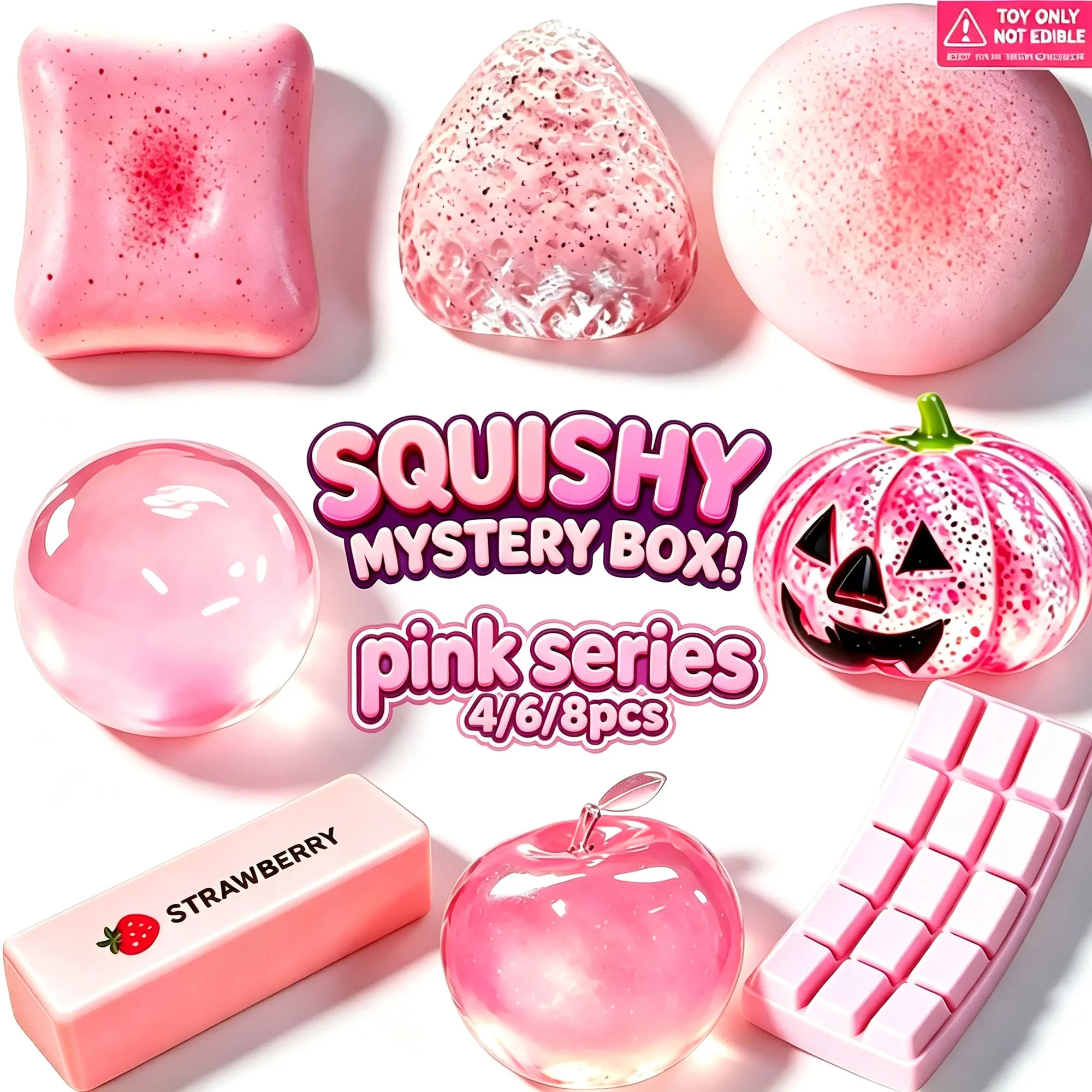 【Black Friday】4/6/8 Pack Pink Series Glitter Squeeze Stress Relief Toys, Soft Squeeze Squishy, Soft Portable Sensory Fidget Balls, Toast,Butter stick, Big bread, Chocolate Soft Cute Toys, Ideal Birthday & Party Gifts for Kids Adults Anxiety Relief