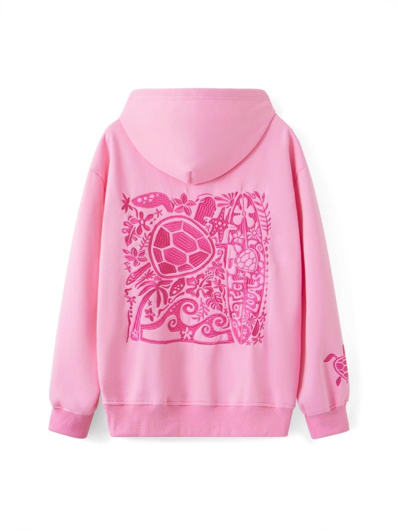Womens Fashion Embroidered Floral Ocean Pattern Hoodie Long Sleeve Pullover Sweatshirt with Turtle Embroidery Casual Loose Fit Stylish Hoodie Sweatshirt for Everyday Wear