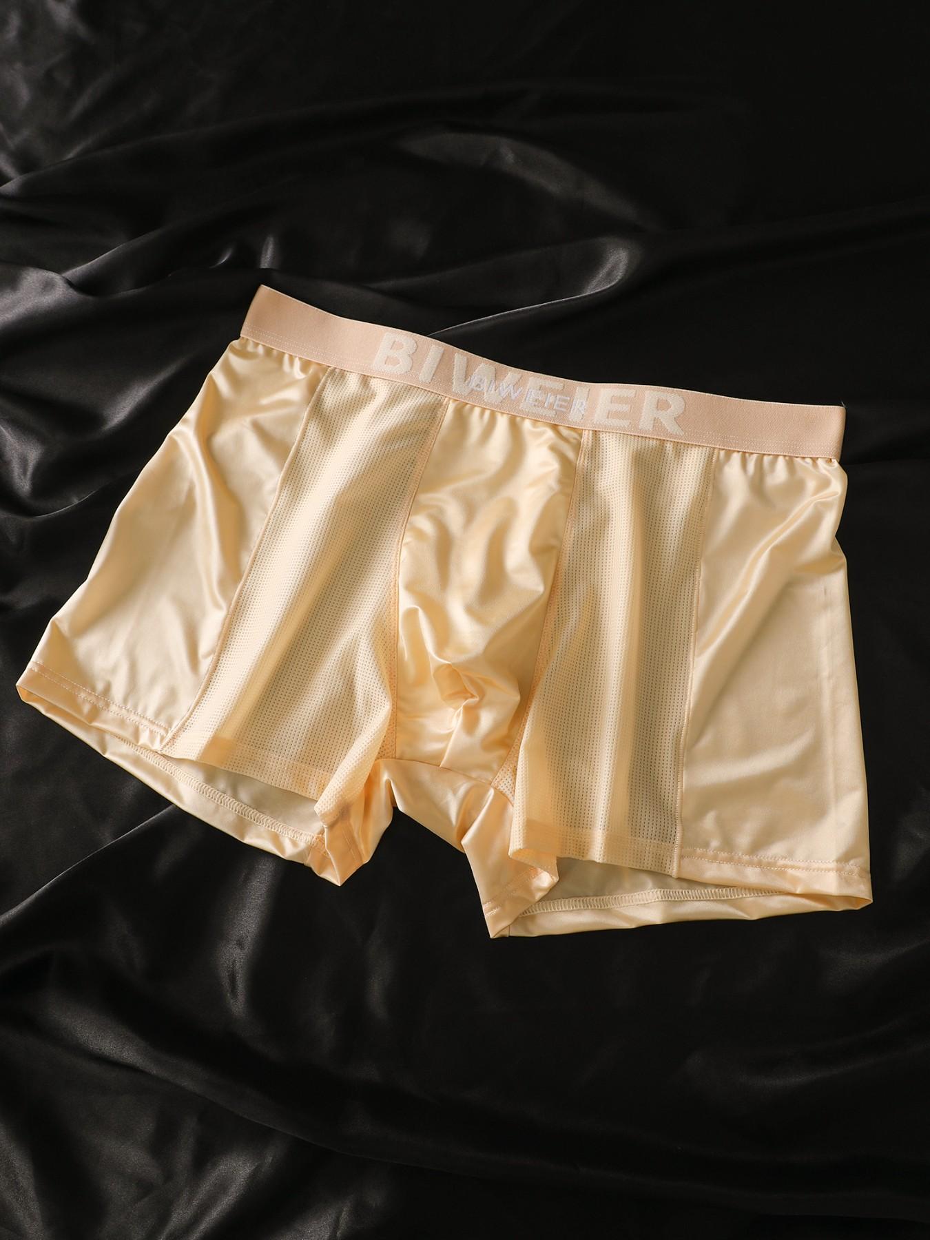 4 pcs BIWEIER men's Fitted satin briefs, Underwear with mesh fabric for breathability, soft and comfortable, suitable for home and travel.