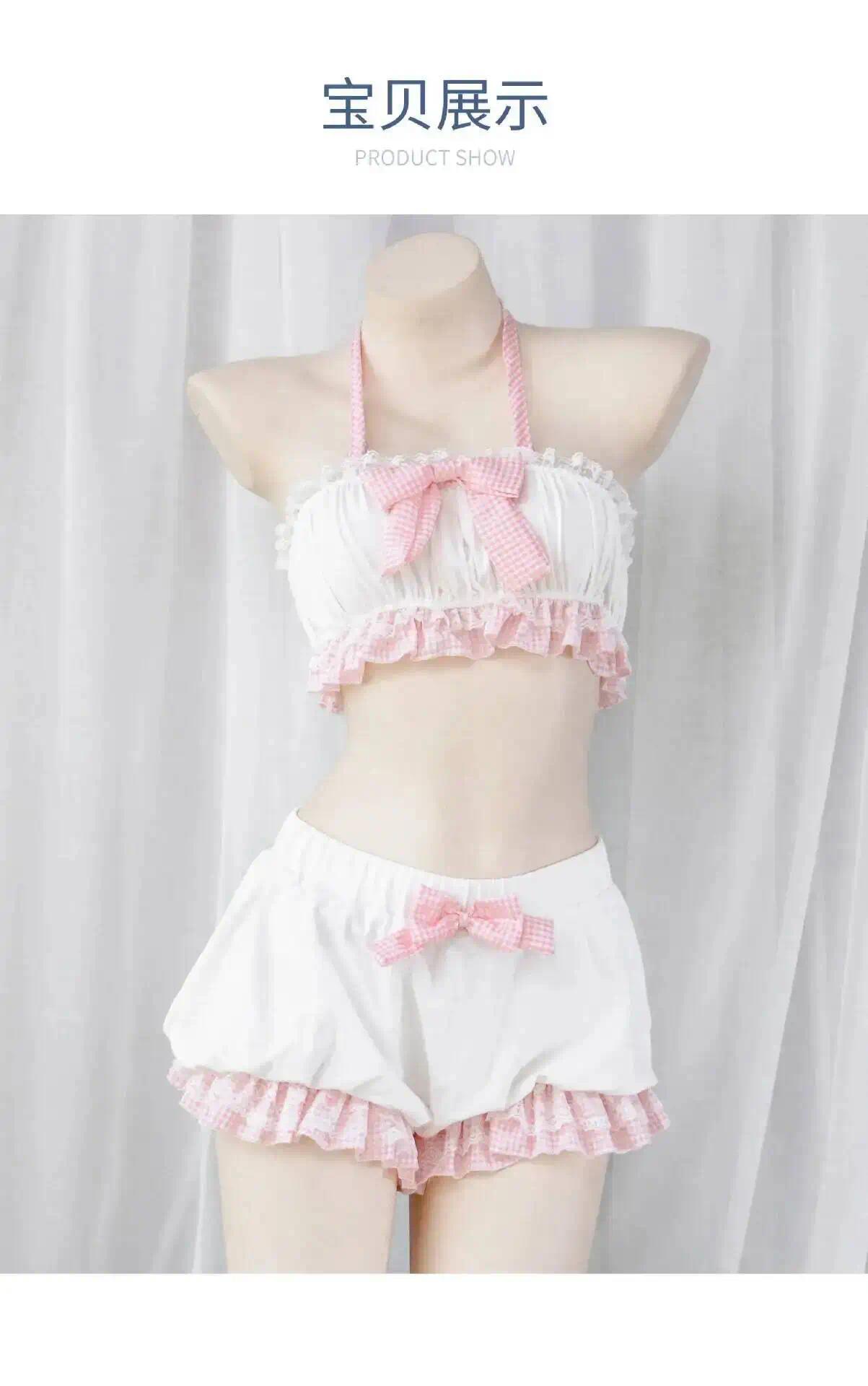 Role Play Costume Bowknot Lace Top Flower Set Lolita Cute Girl Kawaii French Maid Sweet Sexy Pajamas