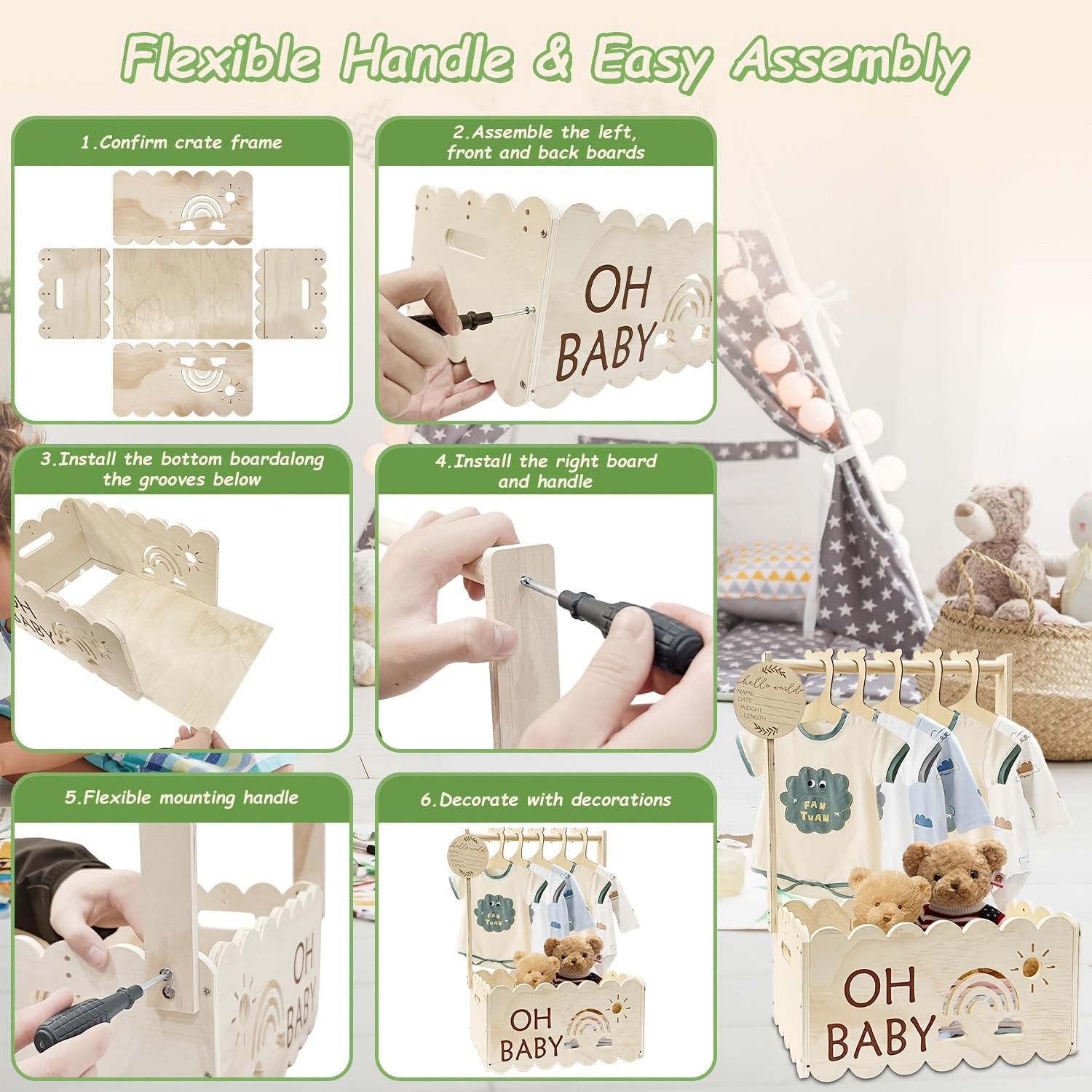 Baby Closet Organizer Rack, Wooden Baby Clothes Hanger, Rainbow Toy Storage Shelf, Infant Wardrobe Display Stand, Oh Baby Brand