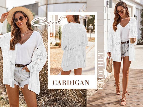 Lightweight Crochet Cardigan for Women Long Sleeve Open Front Knit Oversized Summer Sweaters Fit Knitwear Bag Batwing Beach Casual Womenswear 2026 spring
