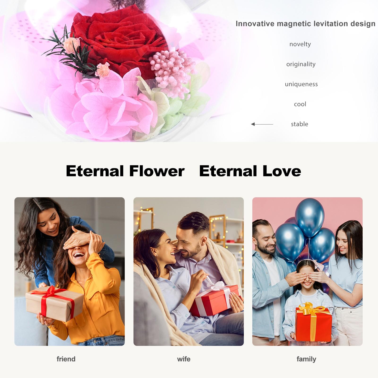 Magnetic Levitation Preserved Rose Flower Table Lamp, Adjustable Color 5W LED Light with Pink Bluetooth Speaker, Home Indoor Decoration Night Light, Christmas, Valentine's Day, Mother's Day Gifts