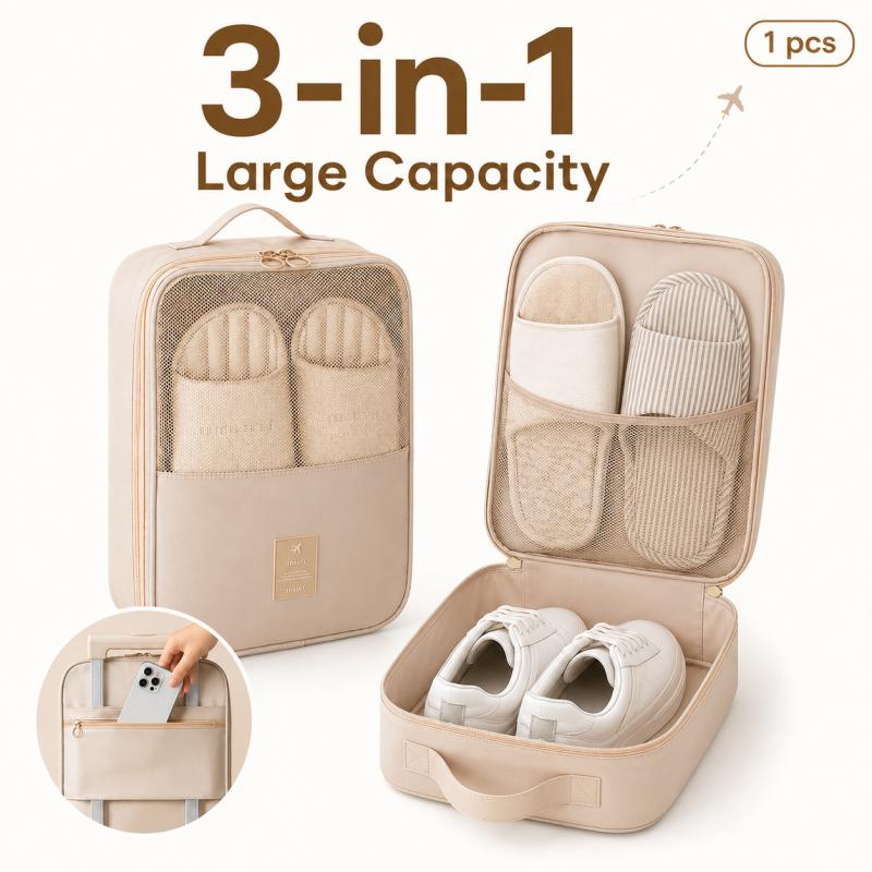 2-in-1 Dual-Use Polyester Shoe Storage Bag, Foldable Compact Home Organizer, Easy-to-Carry Travel Essentials Pouch, Portable Home Supplies Accessory
