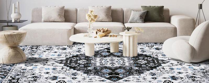 LOCHAS Low Pile Chenille Rug Durable Non-Slip Carpet for Living Room, Modern Boho Home Decor Luxurious Floral Print