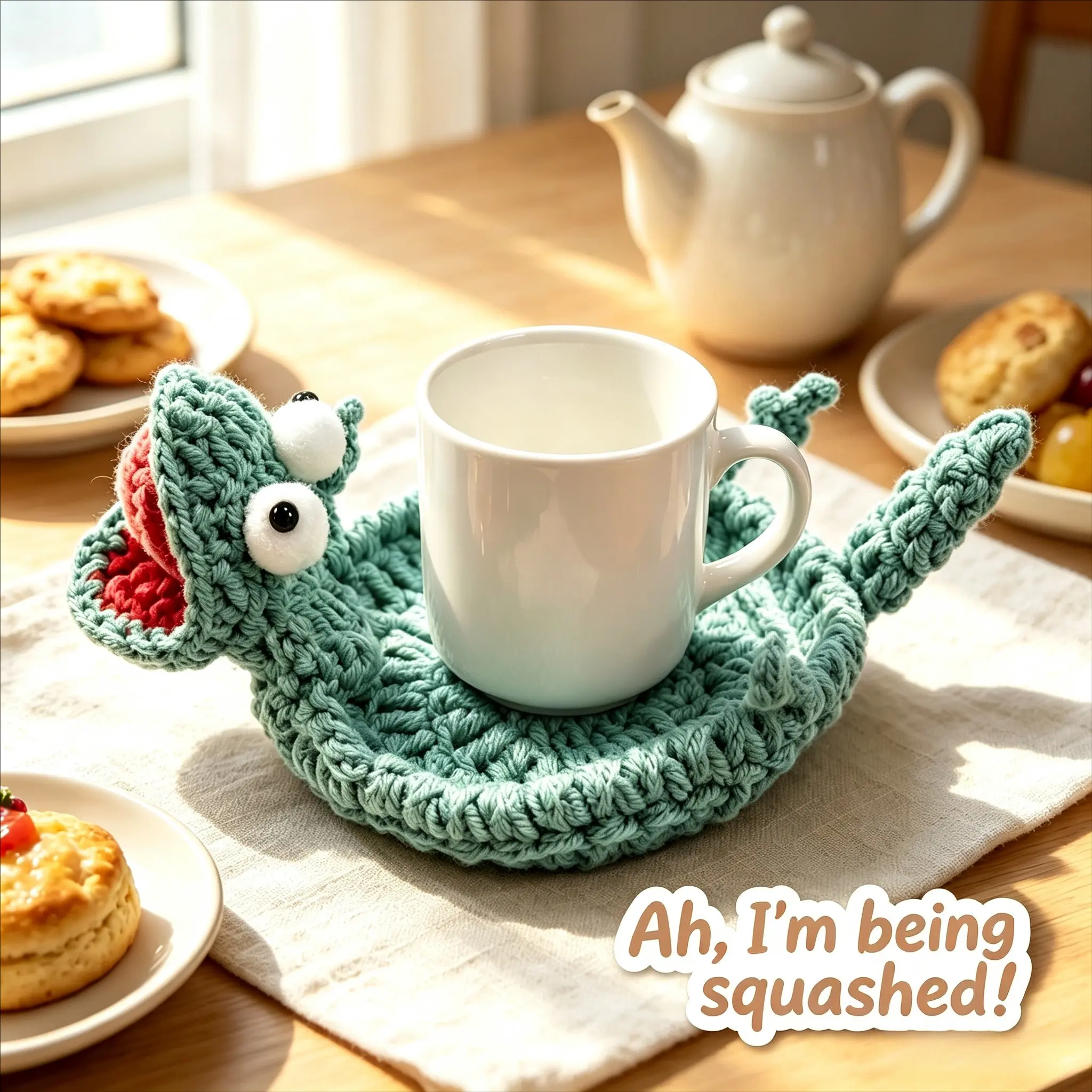 Crochet Lizard Cup Mat, Fun Small Lizard Cup Pad, Cute 3D Handmade DIY Funny Doll Animal Cup Mat, Creative Kitchen Accessory, Funny Coasters