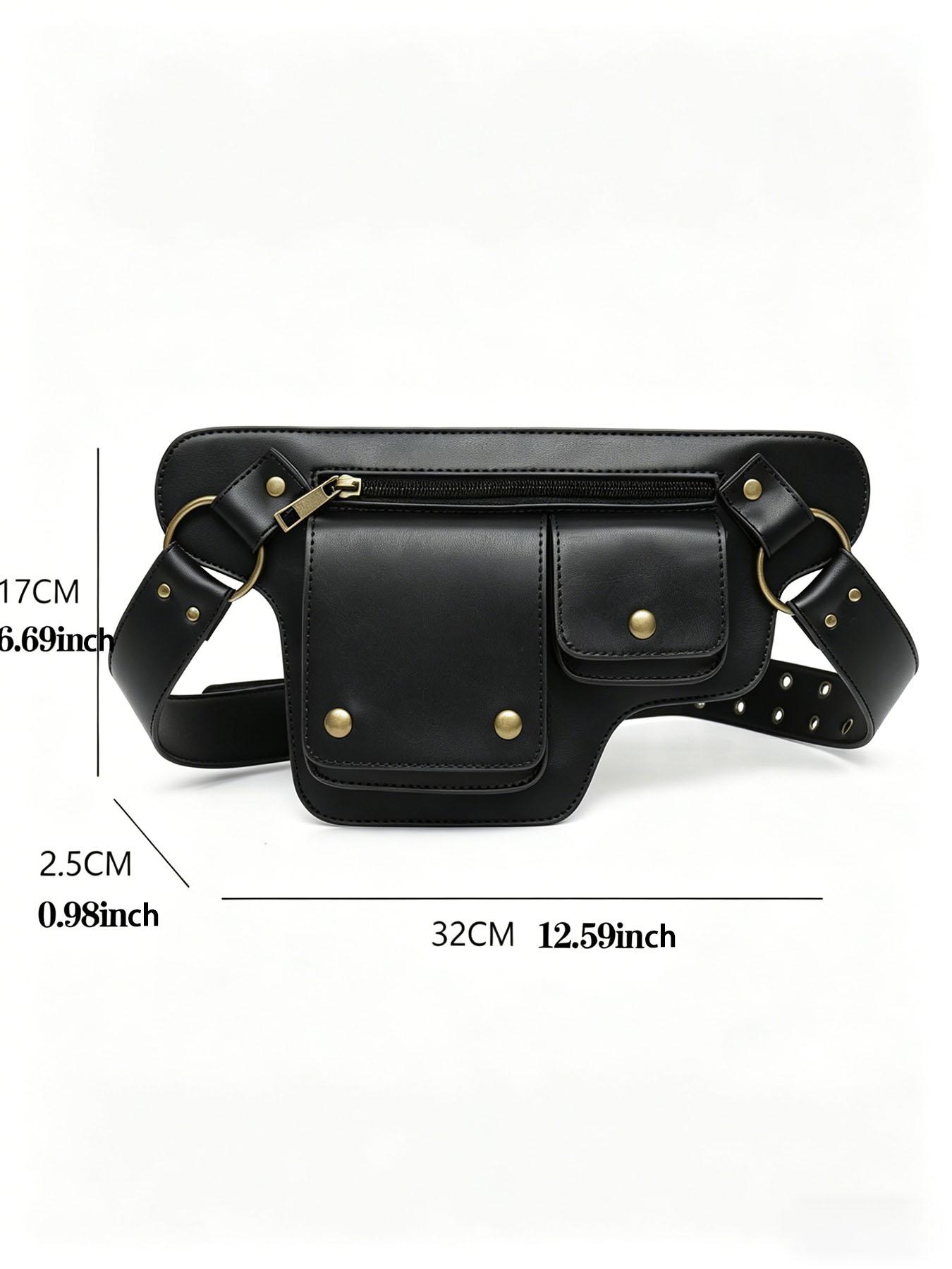 Unisex Streetwear Leather Fanny Pack, Convertible Thigh/Hip/Crossbody Sling Bag, Punk Tactical Waist Pouch, Waist Belt Bag for Men & Women, Festival & Daily Outfit