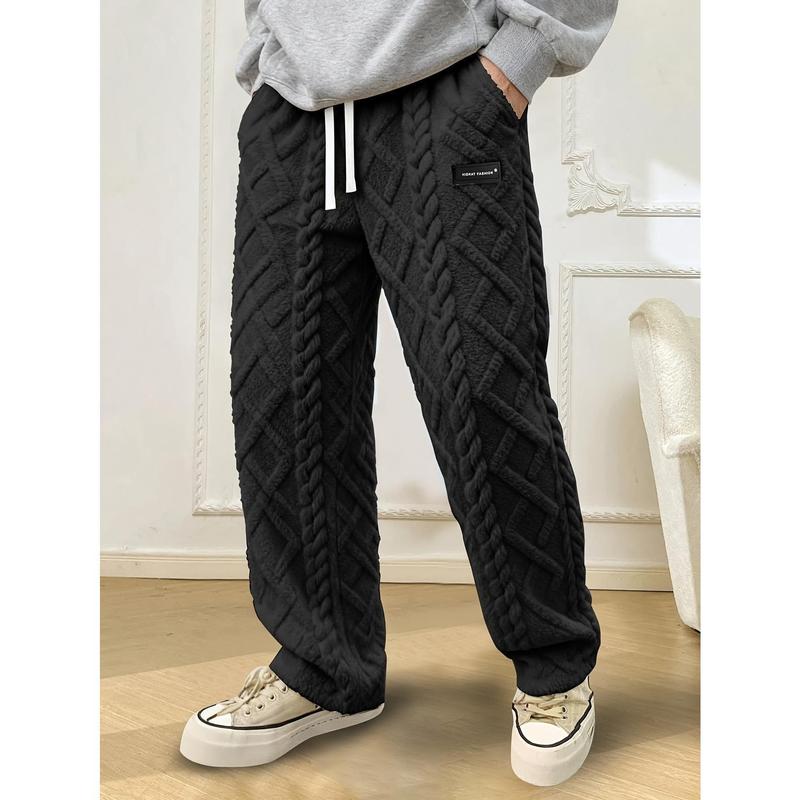 Men's Thermal Coral Joggers - Male Clothing, Minimalist Striped Cotton Knit, Mid Waist Elastic Jacquard, Universal Loose-Fit Tube Shape, Warm for Winter Skiing & Casual Outdoor Sports