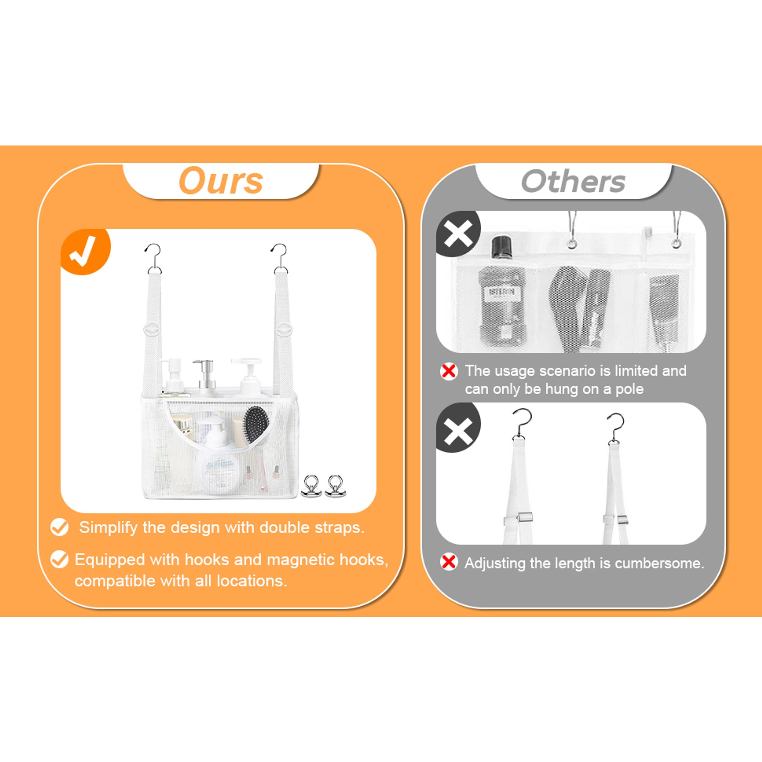 PVC Mesh Hanging Shower Caddy Organizer with 2pc Magnetic Hooks, Portable Adjustable Travel Bathroom Bag with Pockets for RV, Camping, Cruise, Dorm, Gym, White, 12“x5 x7（LxWxH）