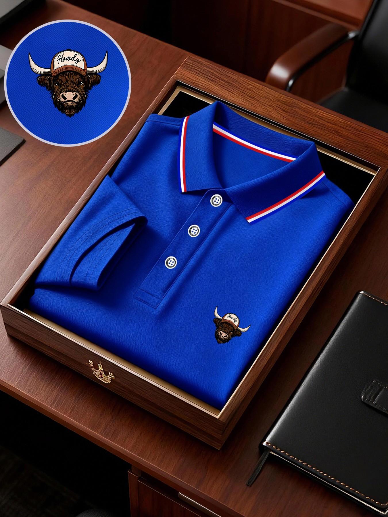 Men's Geometric Print Polo Shirt, Loose-Fit Short Sleeve, Breathable Elastic Fabric, Casual Business Tee, Spring Summer Outdoor Wear