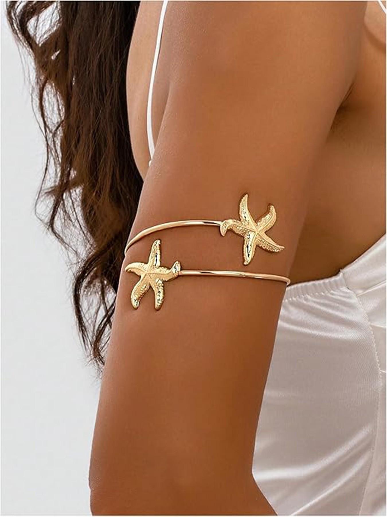 Gold Starfish Arm Cuff, Viral Boho Jewelry, Adjustable Armband, Nautical Beach Statement Piece, Summer Vacation Must-Have, Trending on For You Page, Perfect for Parties & OOTD, Cyber Monday Ready, High Engagement Accessory
