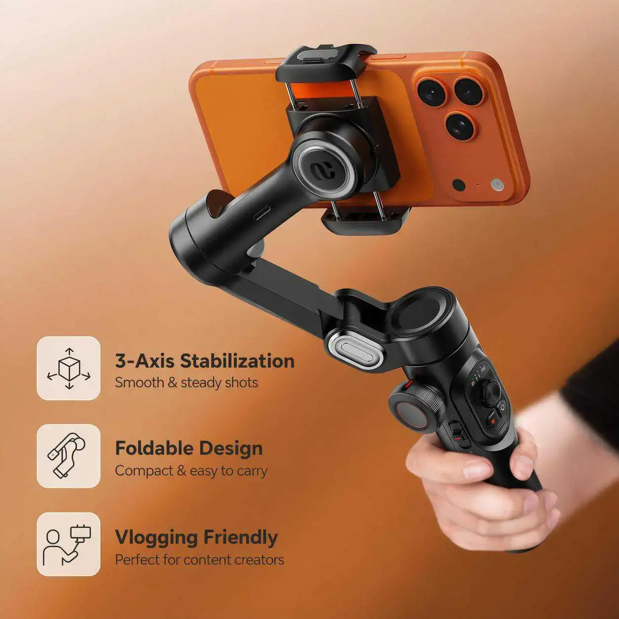 Foldable Phone Selfie Tripod Gimbal Stabilizer, 1 Count 3-Axis with Focus Wheel, Vlog Stabilizer for iPhone 15/14/13/12 Pro Max & Android, Handheld Gimbal for Vloggers #GLOBAL PICKS