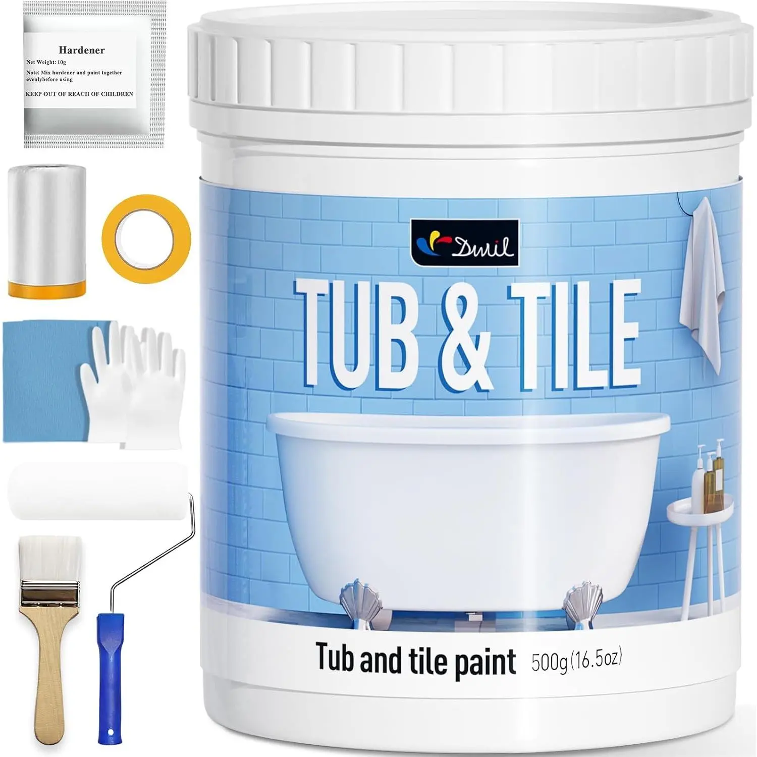 Tile , Tub and Tile Refinishing Kit with Tools, Water-based Bathtub  - Low Odor, Easy to Use, 25-30sq.ft, 16.5oz, Semi-Gloss White
