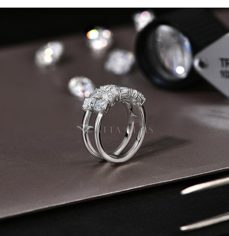 Double row sparkling Cushion&Octagon&Heart Cut Synthetic Moissanite ring D Color VVS1 for Women Wedding Band Engagement Gift Fine Jewelry R141